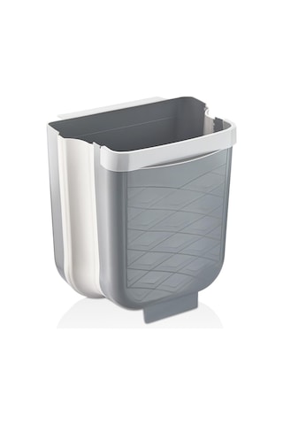 Katlanabilir Çöp Kovası - Askılı Plastik Mutfak Çöp Kovası - 6 Litre Gri