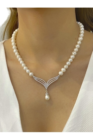 Trend Altın Modeli Inci Anturaj Gerdanlık 925 Gümüş Inci Kolye (489259356)
