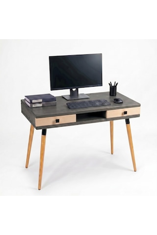 Mobenta Modest Desk: Masif Çalışma & Laptop Masası 2 Çekmece 1 Bölme - 120x60 An-bz Antrasit-krem