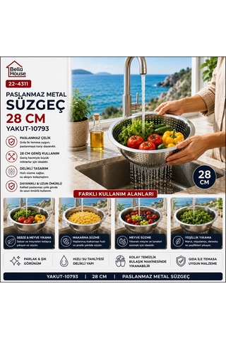 28cm Kulpsuz Paslanmaz Metal Sepet Süzgeç Bx40 50 x 22