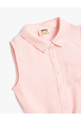 Koton Crop Gömlek Kolsuz Cep Detaylı Belden Bağlamalı Pembe 5skg60025aw Pembe