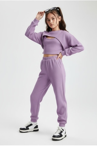 Aden Kids Kız Çocuk Krop Model Alt Üst Takım Toplam 3 Parça Mor