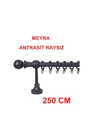 Meyra Demonte Başlıklı Ahşap Rustik Perde Askısı - Raysız -antrasit 250 Cm Antrasit