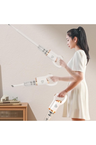 Zemin Fırçası İle Kablosuz Elektrikli Süpürge, Araba Elektrikli Süpürge Güçlü Emme, Araba Ev Masası İçin Sessiz El Vakumu, Beyaz