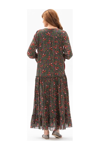 Uzun Kol Vual Gonca Uzun Elbise Tomurcuk Desen Yeşil 6170-yeşil