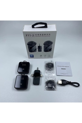 F11-2 Kablosuz Kaliteli Profesyonel Yaka Mikrofonu Tüylü