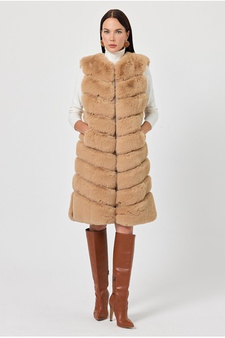 Vittoria Camel Tüylü Uzun Yelek Siyah