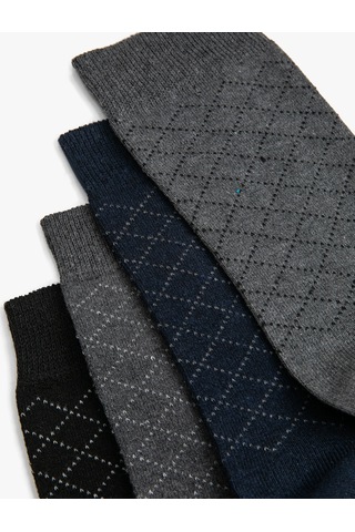 Koton 4'lü Soket Çorap Seti Geometrik Desenli Çok Renkli Gri 4wam80153aa 4WAM80153AA040 Gri