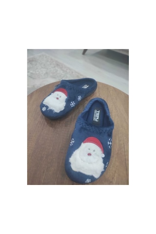 Tepu Noel Temalı Ev Terliği Yumuşak Peluş Santa Desenli Kadın/erkek Panduf Mavi