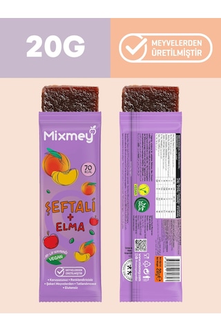 Mixmey Şeftali Meyve Barı 12 Adet | Atıştırmalıklar – Vegan, Glutensiz, Koruyucusuz 20gr X 12 Adet