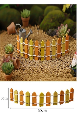Mini Sarı Renkli Bahçe Çiti 1 Adet 3x60 Cm Teraryum Okul Ev Proje Renkli Minyatür Çit Ahşap Dekor