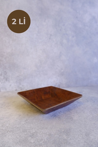 Justwood 2 Li Ligna Melamin Ahşap Rölyefli 18x18 Cm Salata Tabağı, Sunum Tabağı, Çerez Tabağı, Sunumluk, Kase Koyu Kahverengi