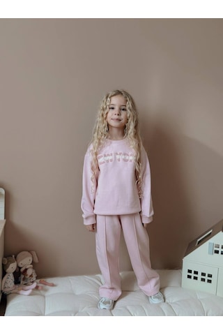Kız Çocuk Geniş Paça Eşofman Takımı Pembe