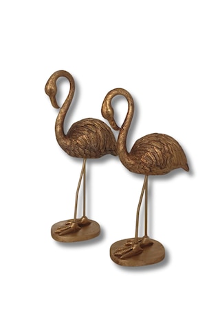 Flamingo Dekoratif Polyester Biblo 2 Li Takım Altın .