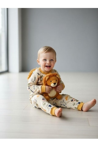 Zekids Erkek Bebek Pamuklu Safari Desenli Pijama Takımı-16848 Çok Renkli