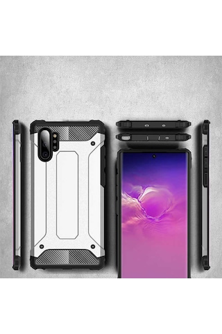 Ekılıf - Samsung Galaxy Note 10 Plus Uyumlu Kılıf Çift Katman Zırh Tank Crash Military Kapak - Gri
