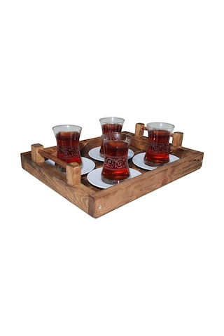 Doğal ahşap Çay tepsisi kahve tepsisi sunum tepsi retro (kulplu)