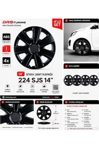 Mazda Uyumlu 14 Inc Kırılmaz Parlak Siyah Jant Kapağı 1 Takım 4 Adet No:224