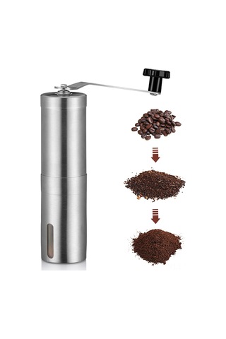 Vkemall 304 Paslanmaz Çelik El Cranklı Kahve Değirmeni, Seramik Testere, Ayarlandırabilir Değirme, 30g Kapasitesi, Taşınabilir Ev Kullanıma Uygun Gümüş