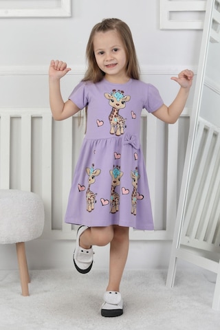 New Kids Baskılı Kız Çocuk Elbise-90425 Lila