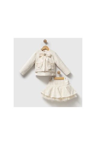 Ministok Ivory Elegance Kız Çocuk 3'lü Tüvit Takım Bluz, Ceket Ve Etek Ekru