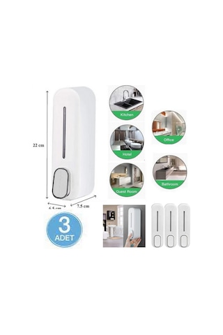 3 Adet Duvara Monte Edilebilir Banyo 350ml Sabunluk Basmalı Model