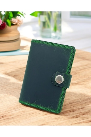 Cronder Hakiki Deri Şeffaf Bölmeli Kartlık Cüzdan Haki
