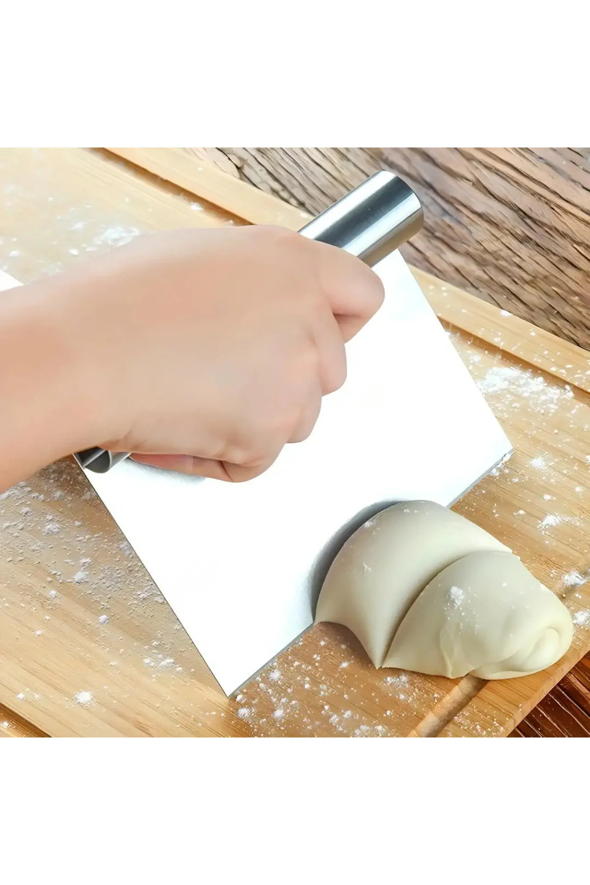 Ölçülü Hamur Kesici Ve Tezgah Kazıyıcı Spatula Paslanmaz Çelik Ekmek Ve Pasta Kesme Aleti Gümüş