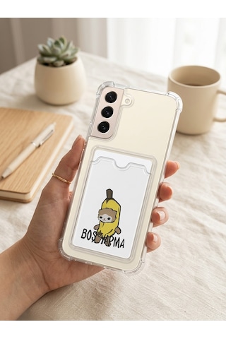 Samsung Galaxy Uyumlu - S22 Boş Yapma Muz Detaylı Kart Bölmeli Şeffaf Telefon Kılıfı Çok Renkli