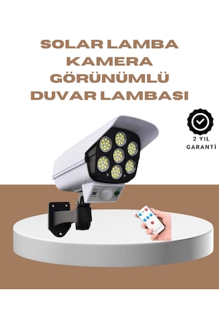 Güneş - 758 - Enerjili Led Lamba + Güvenlik Kamerası Görünümlü 5-8 M Hareket Algılamalı, - Spt-gld - Beyaz Işık