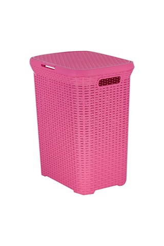 Hasır Desenli Plastik Pembe Çamaşır Sepeti & Pembe Çamaşır Selesi Pembe