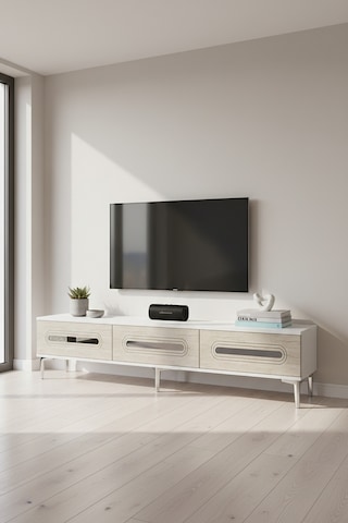 Tsa1806bts - Rany Tsa180 Tv Stand, Tv Sehpası Ve Tv Ünitesi Beyaz-traverten-sılver 180cm