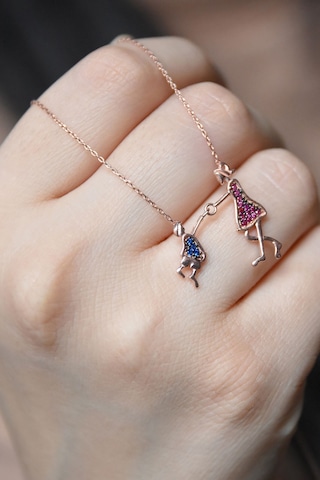 Papatya Silver 925 Ayar Kadın Anne ve Erkek Çocuk Model Rose Kaplama Gümüş Kolye