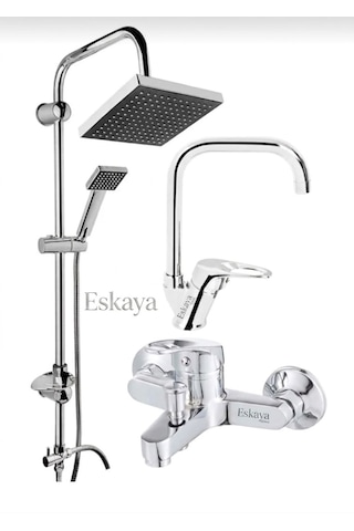 Eshome 3 Lü Set Yağmurlama Tepe Robotduş Seti - Banyo - Banyo Lavabo Musluğu Çeşmesi Krom
