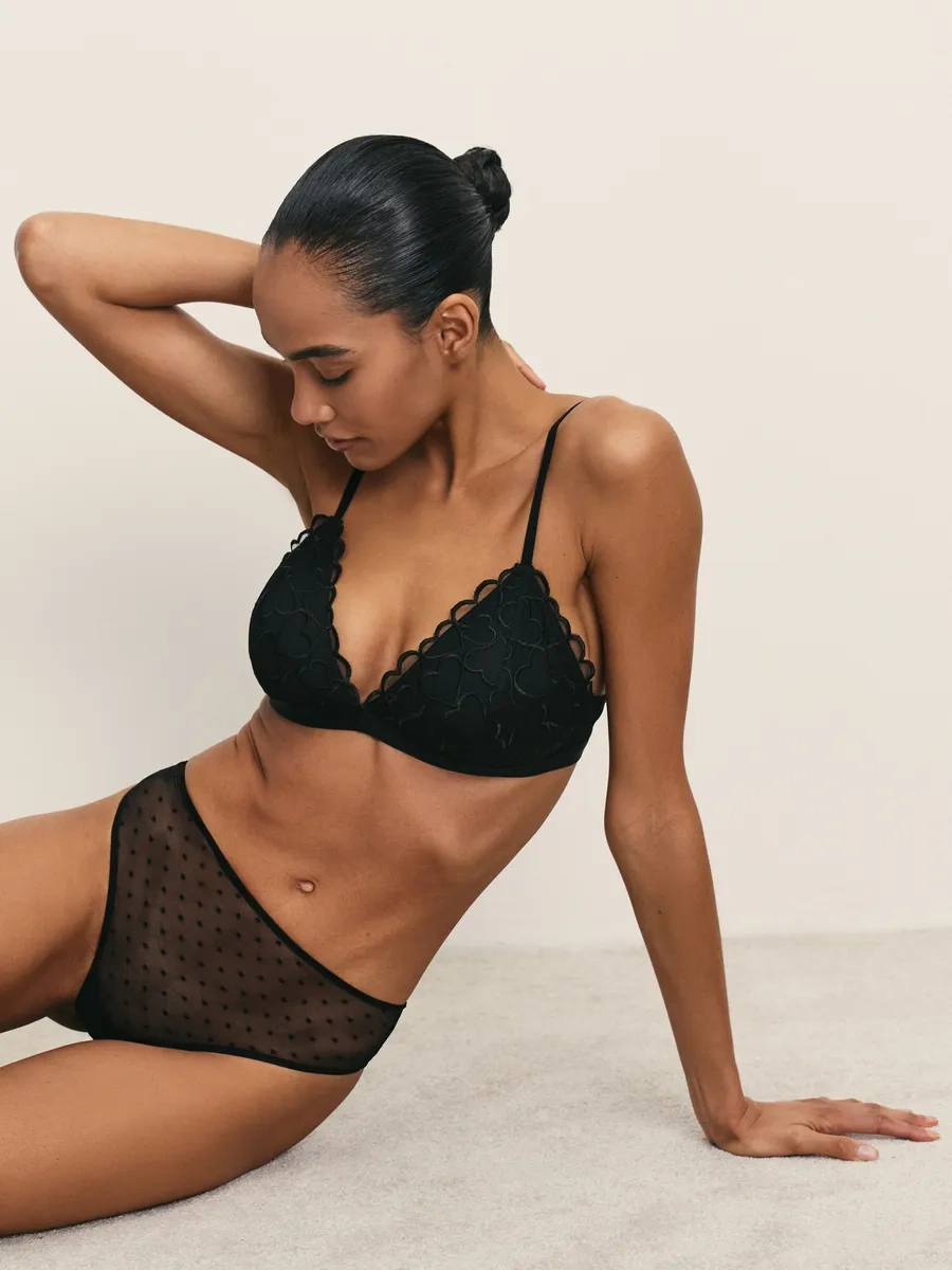 Zarına Dantelli Tel İçermeyen Üçgen Kaplı Sütyen 374178272 Siyah