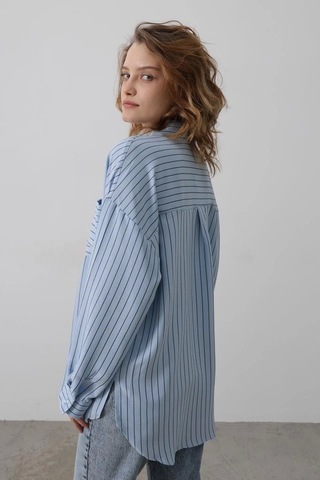 Defymoda Çizgili Tek Cep Gömlek - Bebe Mavisi Bebe Mavisi
