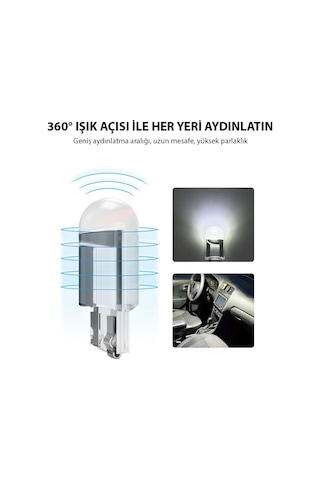 T10 Beyaz Cam Led Ampül 12V Park Plaka Tavan Ampülü 2 Adet