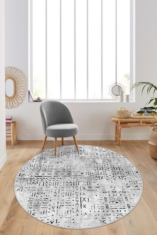 West Home Dijital Baskı Yıkanabilir Kaymaz Taban Yuvarlak Mutfak Halısı Salon Halısı Wh 548 Grey Yuvarlak