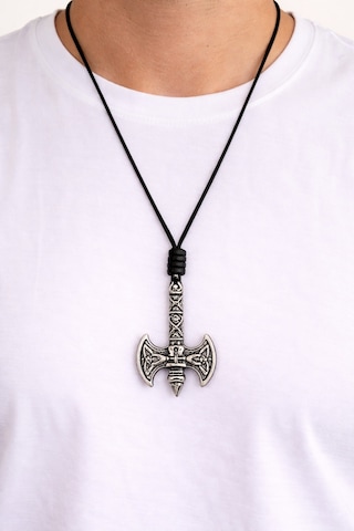 Kore İp Askılı Ve Krom Çelik Kaplamalı Unisex Tribal Kolye Gümüş4