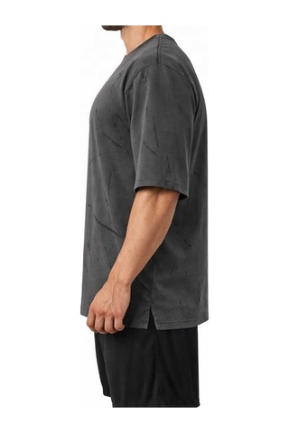 Dark Line Erkek Oversize Çizik Efektli Tshirt Koyu Gri Füme