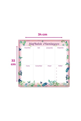 Dünya Magnet Floral Haftalık Magnet Planlayıcı, Mıknatıslı Silinebilir Yazı Tahtası Pano + 3 Kalem Genel
