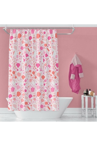 Banyo Perdesi 1x100x200 Tek Kanat Duş Perdesi Halka Hediyeli Duşakabin Perdesi 6811 Pembe
