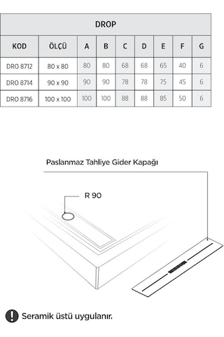 Shower 90x90 Drop Kare Monoblok Duş Teknesi H:12,5 Cm
