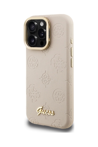 Apple Uyumlu iPhone 16 Pro Kılıf Guess Lisanslı M-safe Şarj Özellikli Kamera Standlı Peony Kapak Bej