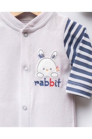 Bellamio Kids Rabbit Yazılı Patikli Erkek Bebek Tulum Seti Gri