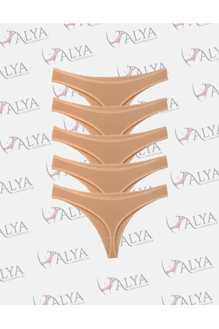 Alya Underwear Kadın Külot Pamuklu String - 5 Adet Siyah Tanga S, M, L, Xl Ten