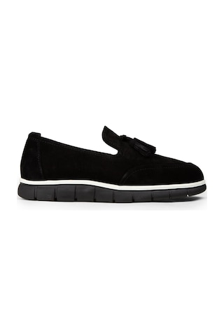Deery Erkek Hakiki Süet Siyah Püsküllü Loafer - 02048msyhe01