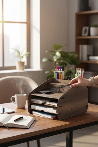 Evrak Rafı Masaüstü Medium Organizer Ceviz Desenli 3mm Mdf Kemençe