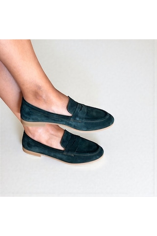 Ne&ve Shoes Kahve Süet Hakiki Deri Gold Zincir Aksesuarlı Kadın Loafer Ayakkabı Kahverengi