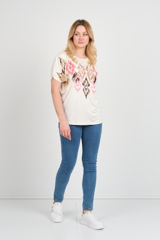Ella Camelia Kadın Düşük Kollu Desenli Bluz 24e021 Ekru Ekru